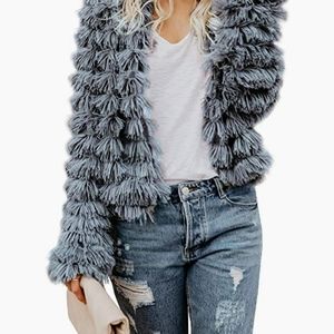 Gray shaggy faux fur jacket. Size small